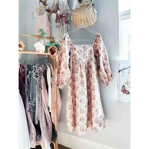 Rylee + Cru Blush Fields & Golden Meadowlight storybook heirloom floral dress